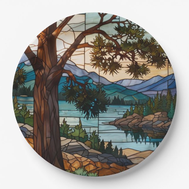 Landschaft einer rustikalen Bergkette in Buntglaso Pappteller (Vorderseite)