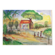 Landschaft eines Dorfes Aquarell – Ländliche Wandk