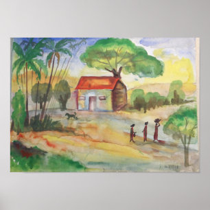 Landschaft eines Dorfes Aquarell – Ländliche Wandk Poster