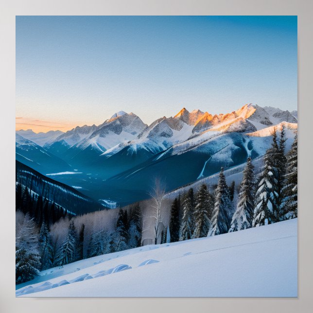Landschaft eines schneebedeckten Berges Poster (Vorne)