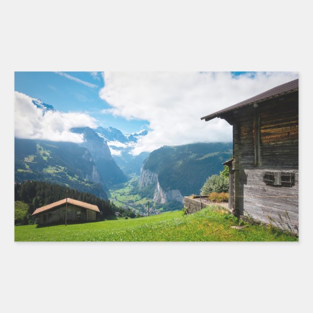 Landschaft im Lauterbrunnen Tal der Schweiz Rechteckiger Aufkleber (Vorderseite)