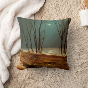 Landschaft im Winter bei Mondschein von Carl Blech Kissen