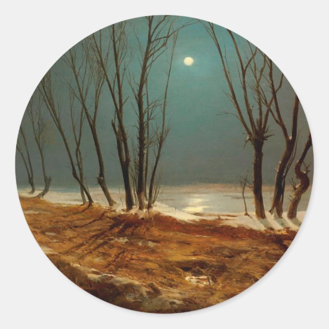 Landschaft im Winter bei Mondschein von Carl Blech Runder Aufkleber (Vorderseite)