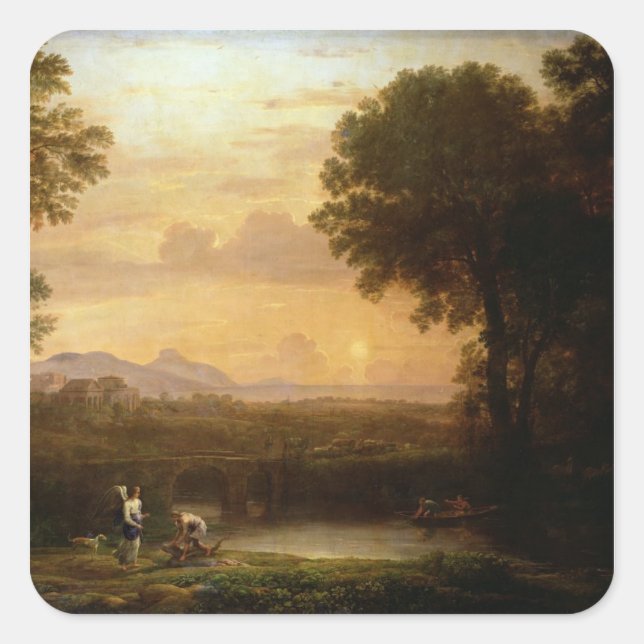 Landschaft in der Dusk Quadratischer Aufkleber (Vorderseite)