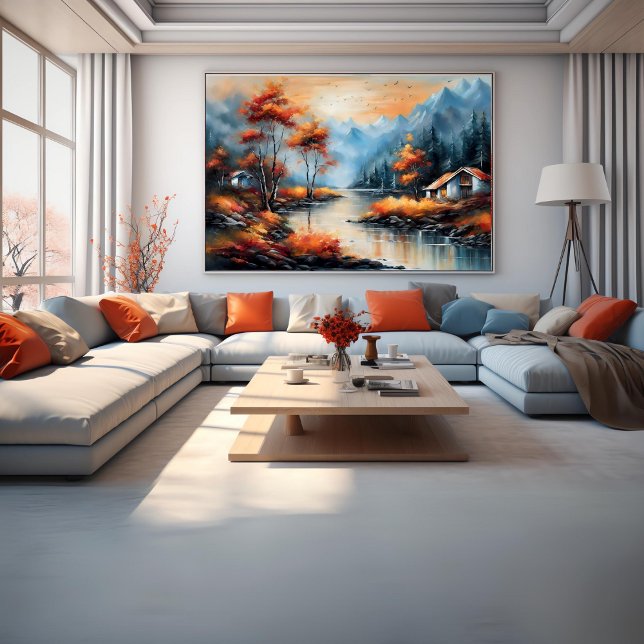 Landschaft in der Nähe des Sees Modernes Poster (Landscape Near Lake Modern Art Poster)