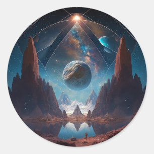 Landschaft kosmischer Fantasie Runder Aufkleber