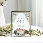 Landschaft Manor Wedding Tischnummer<br><div class="desc">Dieses Design besticht durch einen herrlichen Landsitz, der mit weißer Blüte und Grün geschmückt ist.</div>