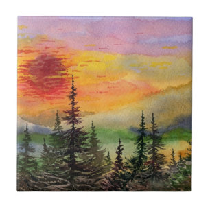 Landschaft mistig unterm Sonnenuntergang Keramik F Fliese