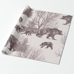 Landschaft mit Bären, Jungen, Winterbäumen und Tan Geschenkpapier