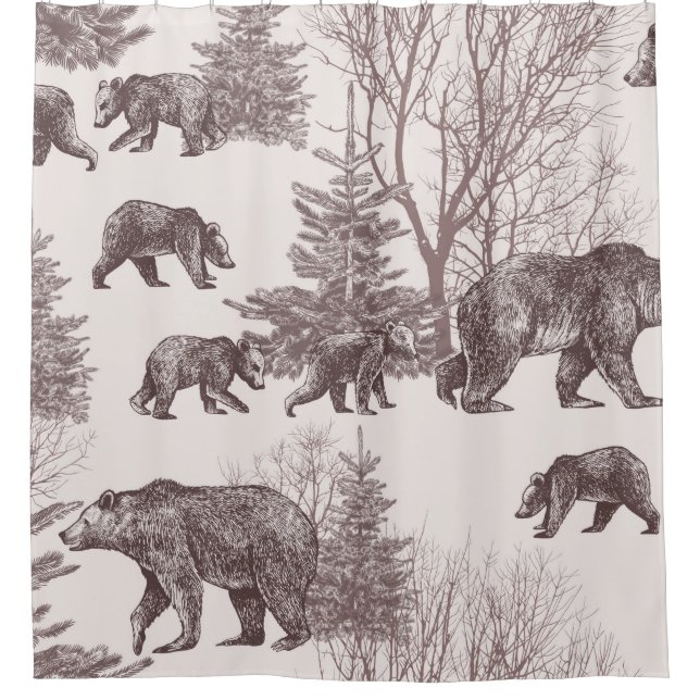 Landschaft mit Bären, Sträuchern, Winterbäumen und Duschvorhang (Vorderseite)