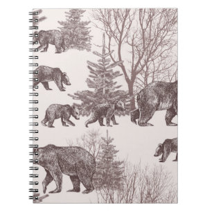 Landschaft mit Bären, Sträuchern, Winterbäumen und Notizblock