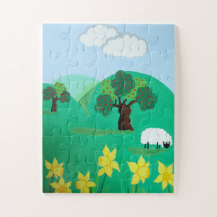 Landschaft mit Bäumen Hügel blauer Himmel und Scha