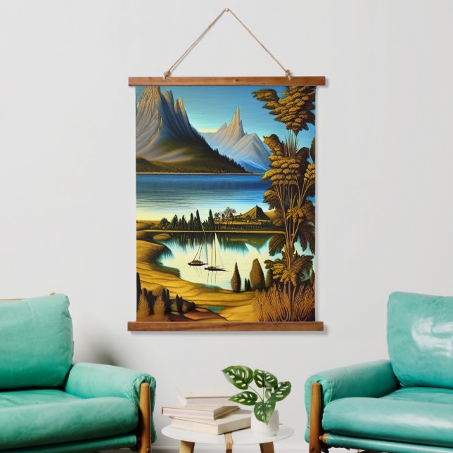 Landschaft mit Bergen Kunst Wandteppich Mit Holzrahmen (Wohnzimmer)