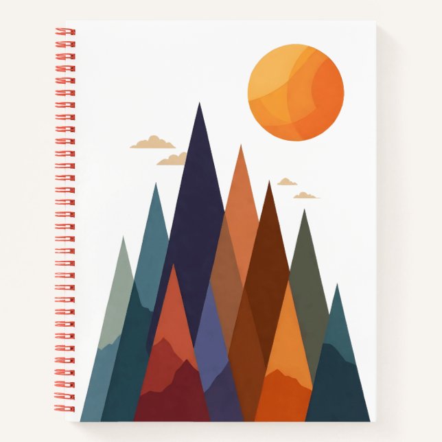Landschaft mit Bergen und Sonne Notizbuch (Vorderseite)
