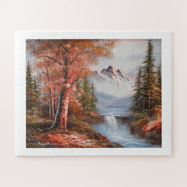 Landschaft mit Bergen und Wasserfall (Horizontal)