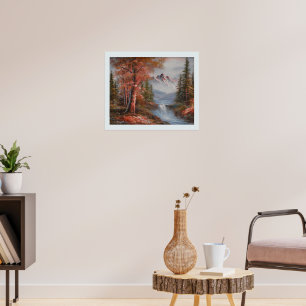 Landschaft mit Bergen und Wasserfall Poster