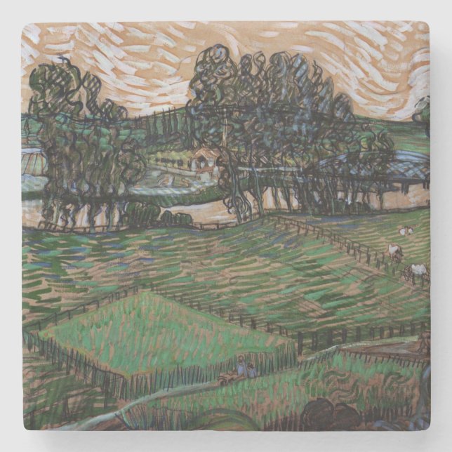 Landschaft mit Brücke über die Oise (van Gogh) Steinuntersetzer (Vorderseite)