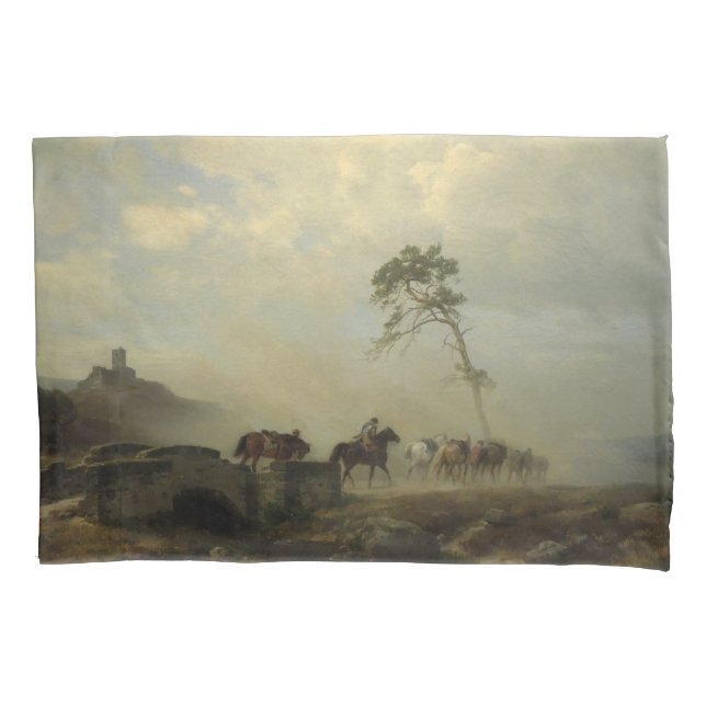 Landschaft mit Burgruinen und Reiten Kissenbezug (Vorderseite-Links)