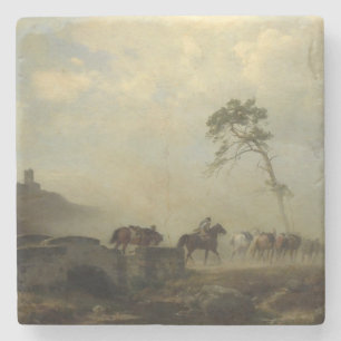 Landschaft mit Burgruinen und Reiten Steinuntersetzer