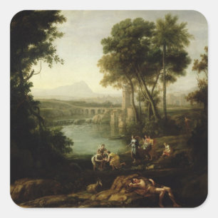 Landschaft mit dem Finden von Mose Quadratischer Aufkleber