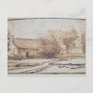 Landschaft mit einem Bauernhaus aus den 40er Jahre Postkarte