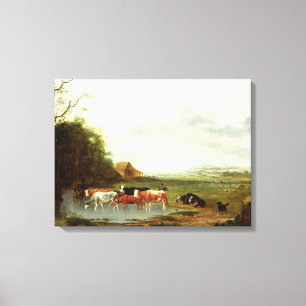Landschaft mit einem Hirt und Vieh (Öl auf canva Leinwanddruck