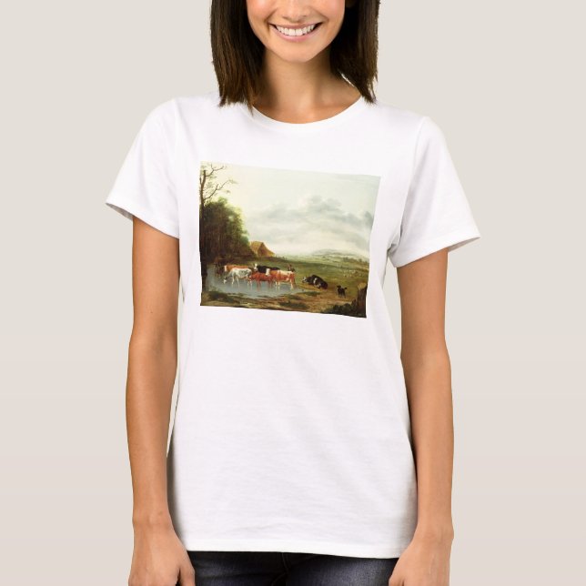 Landschaft mit einem Hirt und Vieh (Öl auf canva T-Shirt (Vorderseite)