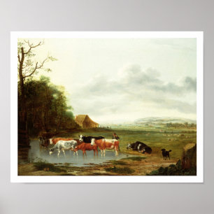 Landschaft mit einem Hirten und Vieh (Öl auf Canva Poster