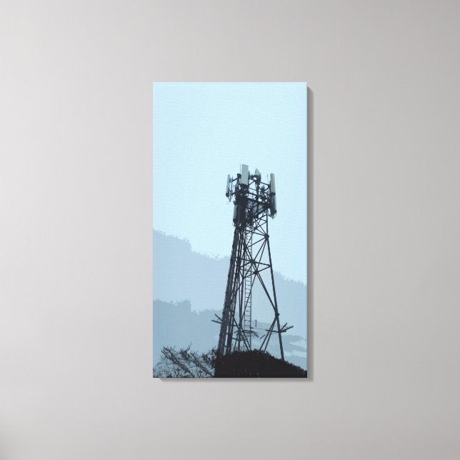 Landschaft mit einem mobilen Signalturm. Leinwanddruck (Vorderseite)