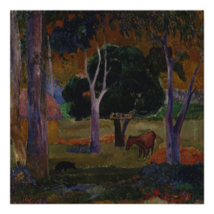 Landschaft mit einem Schwein und einem Pferd von P Poster