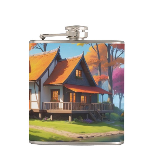 Landschaft mit einer Hütte neben dem See-5656 Flachmann (Vorderseite)