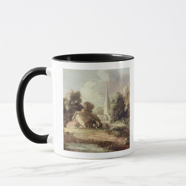Landschaft mit einer Kirche, Hütte, Dorfbewohner Tasse (Links)