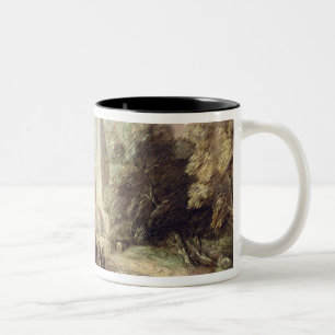 Landschaft mit einer Kirche, Hütte, Dorfbewohner Zweifarbige Tasse