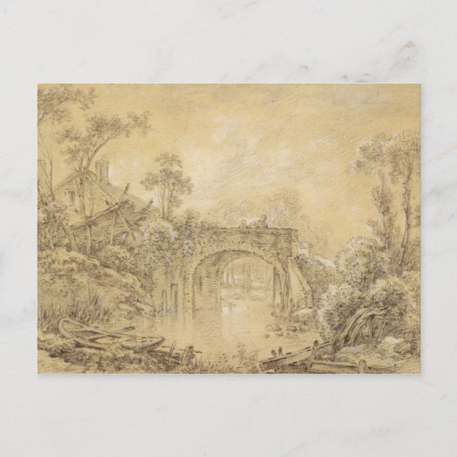 Landschaft mit einer rustikalen Brücke Postkarte (Vorderseite)