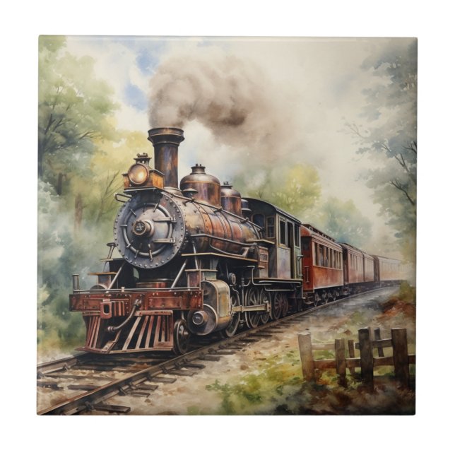 Landschaft mit einer viktorianischen Eisenbahn Fliese (Vorderseite)