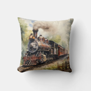 Landschaft mit einer viktorianischen Eisenbahn Kissen
