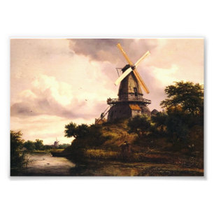 Landschaft mit einer Windmühle Kunst Fotodruck