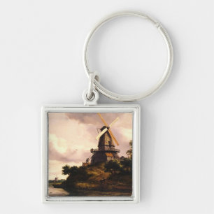 Landschaft mit einer Windmühle Kunst Schlüsselanhänger