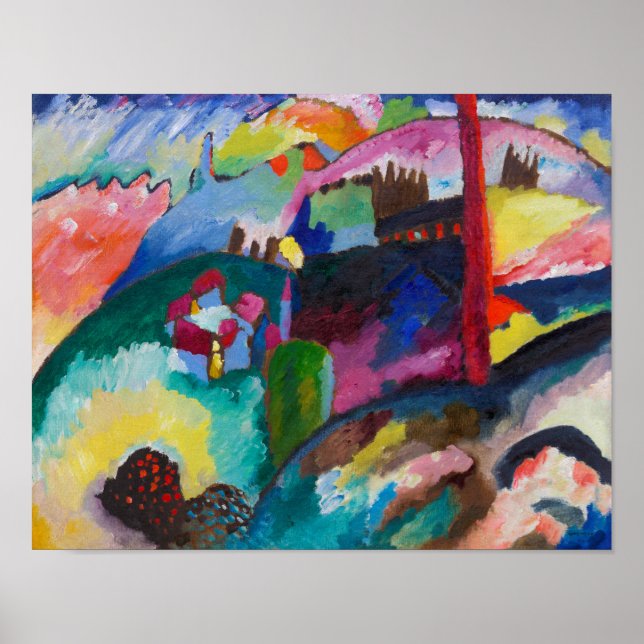 Landschaft mit Fabrikschornstein, Wassily Kandinsk Poster (Vorne)