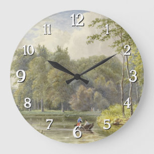 Landschaft mit Figuren in einem Ruderbootchen Vint Große Wanduhr