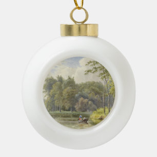 Landschaft mit Figuren in einem Ruderbootchen Vint Keramik Kugel-Ornament