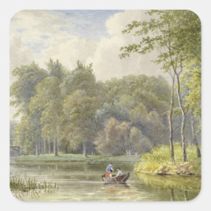 Landschaft mit Figuren in einem Ruderbootchen Vint Quadratischer Aufkleber