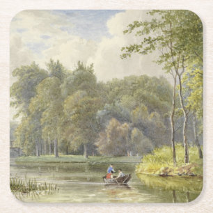 Landschaft mit Figuren in einem Ruderbootchen Vint Rechteckiger Pappuntersetzer