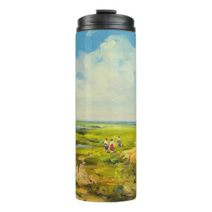 Landschaft mit Figuren von Menschen in der Nähe ei Thermosbecher