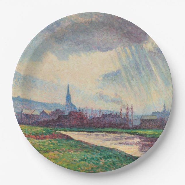 Landschaft mit Fluss (von Maximilien Luce) Pappteller (Vorderseite)