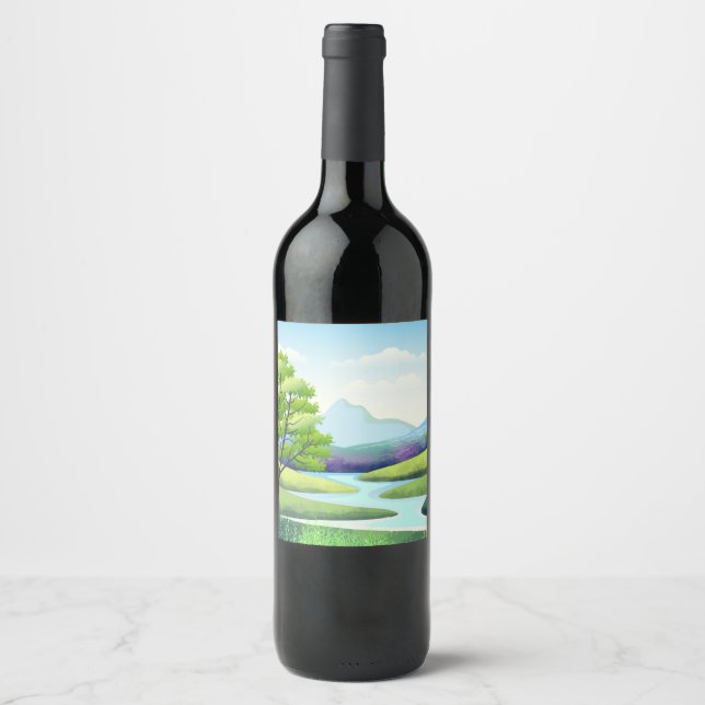 Landschaft mit Fluss Weinetikett (Vorderseite)