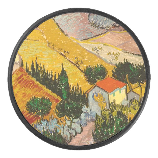 Landschaft mit Haus und PloughmaVincent van Gogh Eishockey Puck (Vorderseite)