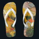 Landschaft mit Haus und PloughmaVincent van Gogh Flip Flops<br><div class="desc">Landschaft mit Haus und Plowman. Vincent Willem van Gogh. Landschaft in leuchtend warmen Farben. Es gibt ein Haus mit rotem Dach an der Straße. Gelbe Felder gehen die Hügel hinauf. Auf dem Feld erntet ein Mann mit einem Pferd. Reproduktion berühmter Kunstbilder im öffentlichen Bereich.</div>