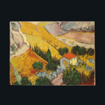 Landschaft mit Haus und PloughmaVincent van Gogh Fußmatte<br><div class="desc">Landschaft mit Haus und Plowman. Vincent Willem van Gogh. Landschaft in leuchtend warmen Farben. Es gibt ein Haus mit rotem Dach an der Straße. Gelbe Felder gehen die Hügel hinauf. Auf dem Feld erntet ein Mann mit einem Pferd. Reproduktion berühmter Kunstbilder im öffentlichen Bereich.</div>