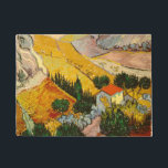 Landschaft mit Haus und PloughmaVincent van Gogh Fußmatte<br><div class="desc">Landschaft mit Haus und Plowman. Vincent Willem van Gogh. Landschaft in leuchtend warmen Farben. Es gibt ein Haus mit rotem Dach an der Straße. Gelbe Felder gehen die Hügel hinauf. Auf dem Feld erntet ein Mann mit einem Pferd. Reproduktion berühmter Kunstbilder im öffentlichen Bereich.</div>